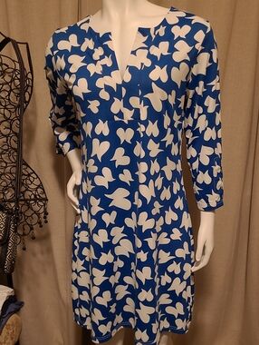 Barbara Gerwit Blue and White 3/4 Length Sleeve Tunic Dress